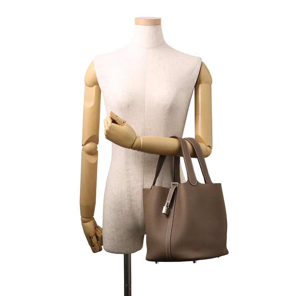Hermes Handbag Picotin Lock MM Etoupe Silver Taurillon Clemence Tote — view 4