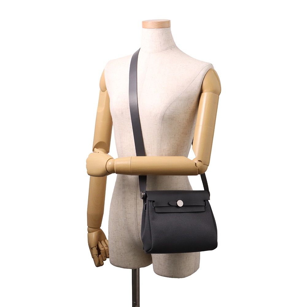 Hermes Shoulder Bag Herbag Zip Mini Ardoise Silver Toile Military Vache Hunter — view 4