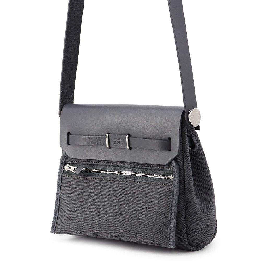 Hermes Shoulder Bag Herbag Zip Mini Ardoise Silver Toile Military Vache Hunter — view 2