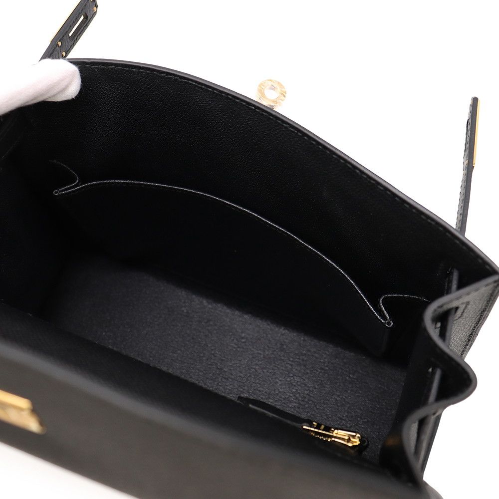 Hermes Handbag Kelly 25 Sellier Black Gold Veau Epsom 2-Way Bag — view 6