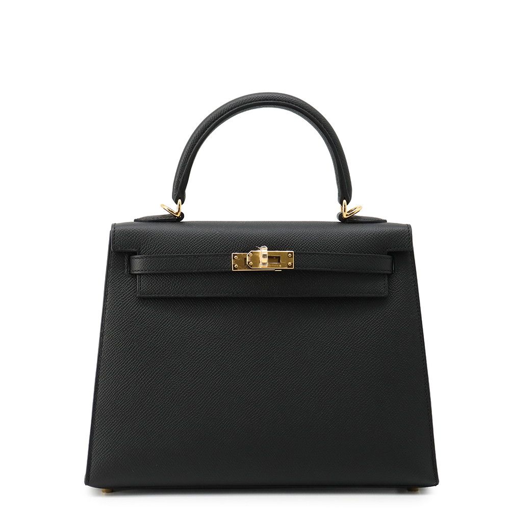 Hermes Handbag Kelly 25 Sellier Black Gold Veau Epsom 2-Way Bag