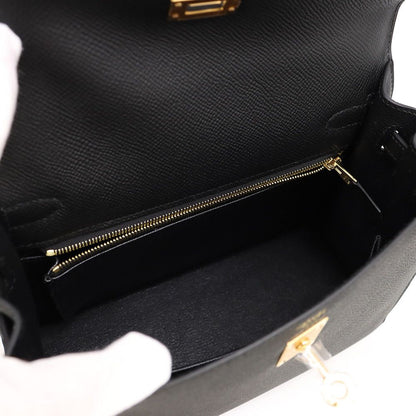 Hermes Handbag Kelly 25 Sellier Black Gold Veau Epsom 2-Way Bag — view 7
