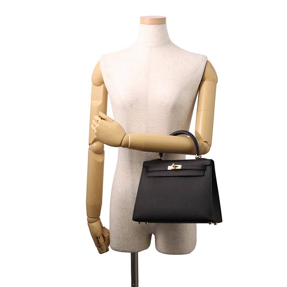 Hermes Handbag Kelly 25 Sellier Black Gold Veau Epsom 2-Way Bag — view 4