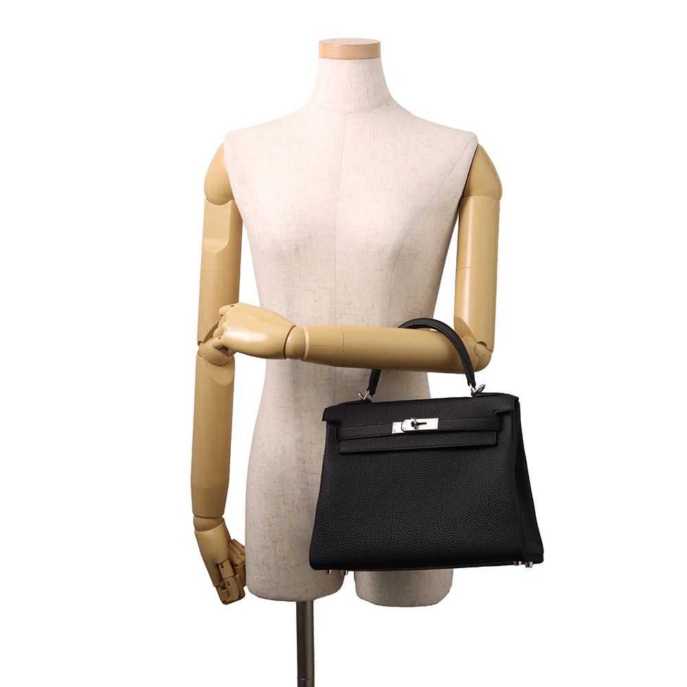 Hermes Handbag Kelly 28 Retourne Black Silver Togo 2-Way Bag — view 4