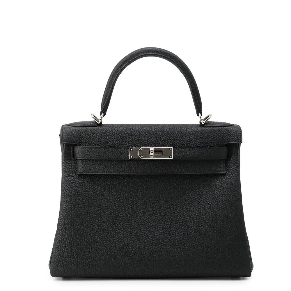 Hermes Handbag Kelly 28 Retourne Black Silver Togo 2-Way Bag