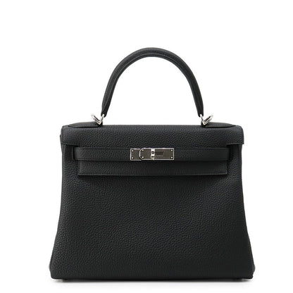 Hermes Handbag Kelly 28 Retourne Black Silver Togo 2-Way Bag