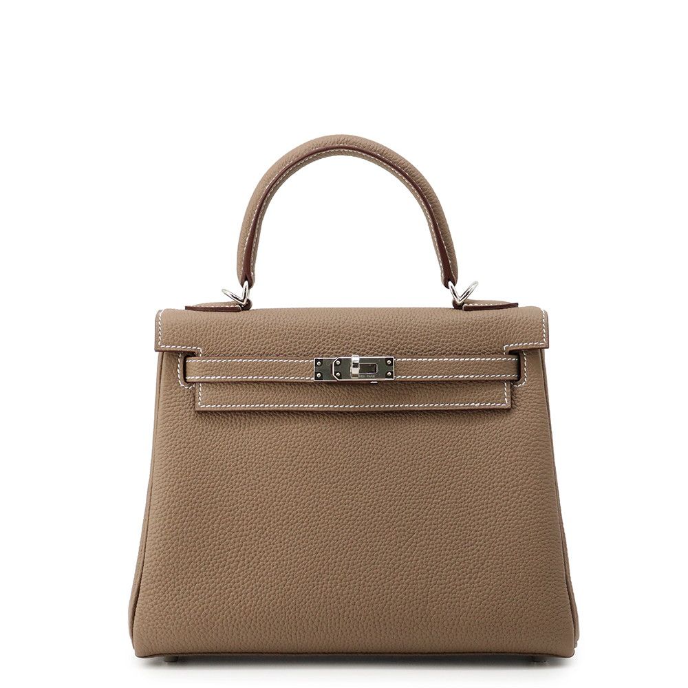 Hermes Handbag Kelly 25 Retourne Etoupe Silver Togo 2-Way Bag