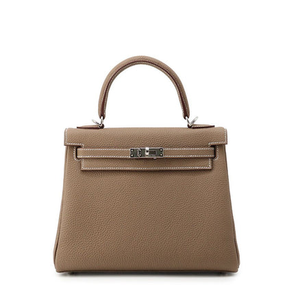 Hermes Handbag Kelly 25 Retourne Etoupe Silver Togo 2-Way Bag