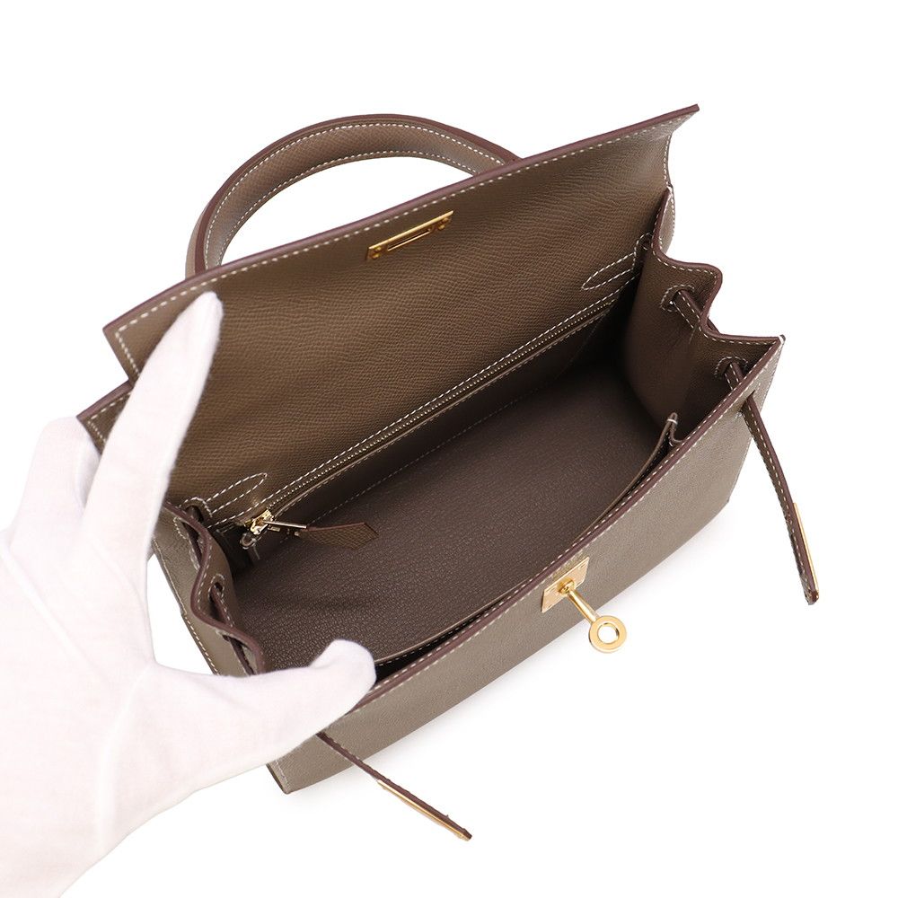 Hermes Handbag Kelly 25 Sellier Etoupe Gold Epsom 2-Way Bag — view 5
