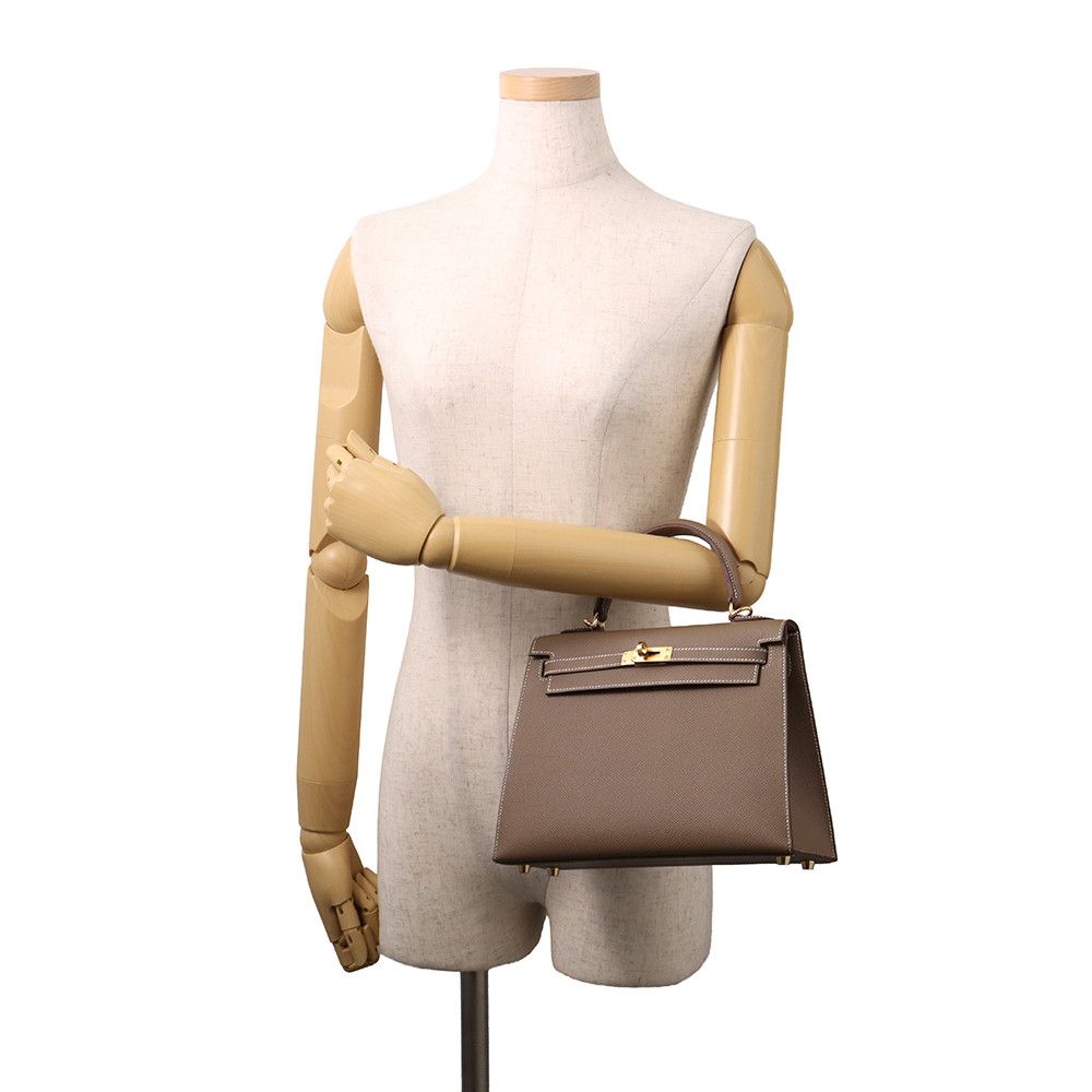 Hermes Handbag Kelly 25 Sellier Etoupe Gold Epsom 2-Way Bag — view 4