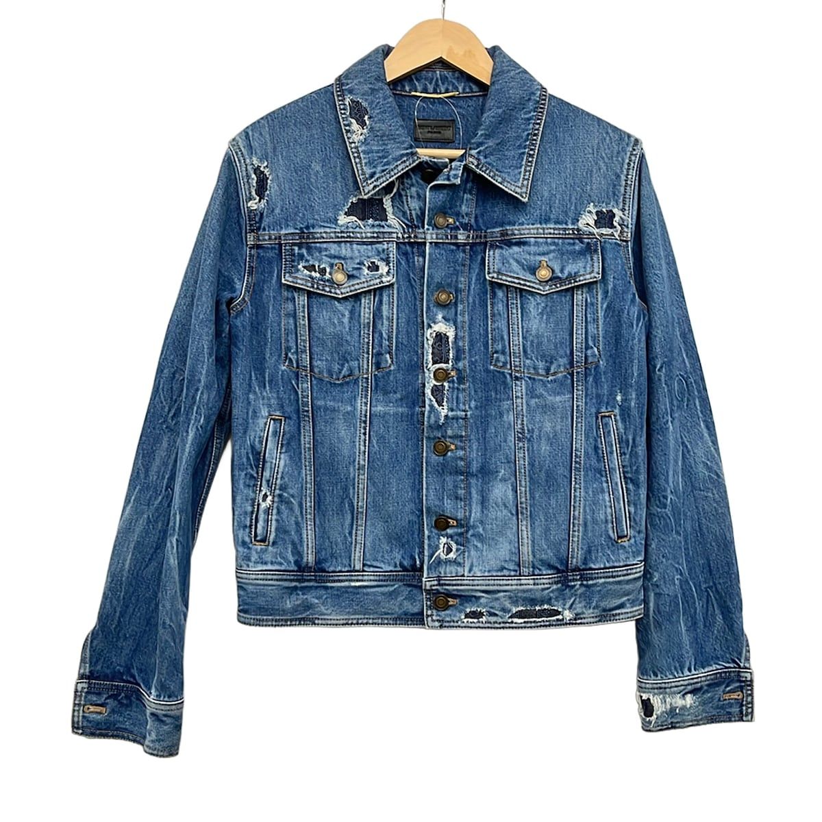Saint Laurent Paris Jean Navy Long Sleeve Distressed Spring Autumn Jacket