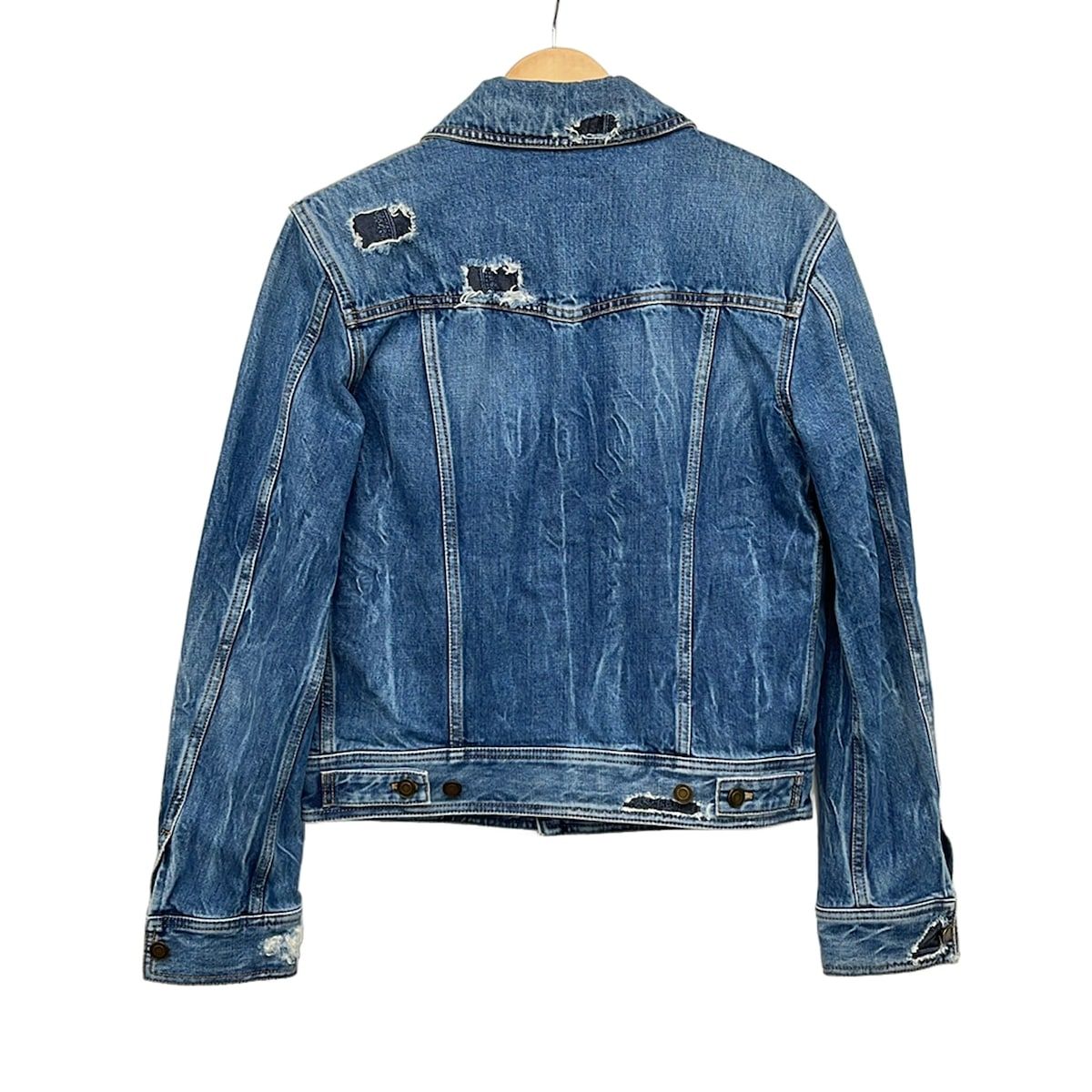 Saint Laurent Paris Jean Navy Long Sleeve Distressed Spring Autumn Jacket — view 2