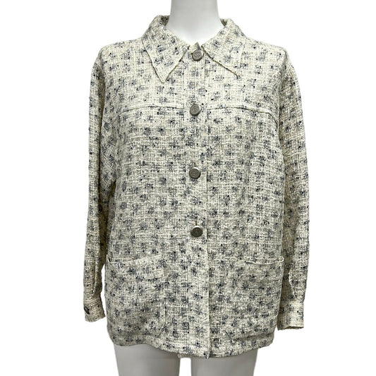 Chanel Jacket 36 Ivory Gray Beige Long Sleeve Tweed Spring Autumn