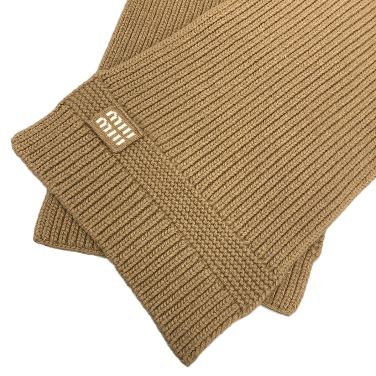 Miu Scarf Brown Logo Knit Wool Cashmere — view 4