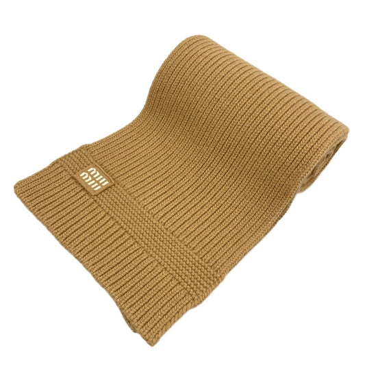 Miu Scarf Brown Logo Knit Wool Cashmere