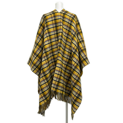 Gucci Poncho Yellow Dark Navy Multi Knit Plaid GG Pattern Reversible Fringe — view 2