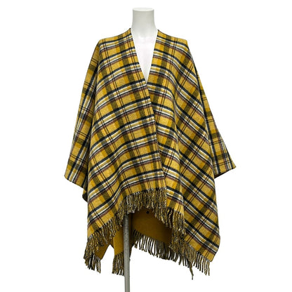 Gucci Poncho Yellow Dark Navy Multi Knit Plaid GG Pattern Reversible Fringe