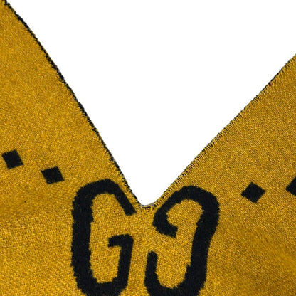 Gucci Poncho Yellow Dark Navy Multi Knit Plaid GG Pattern Reversible Fringe — view 7