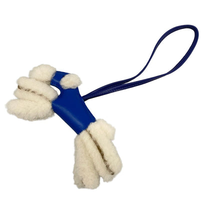 Hermes Key Holder Buddy Charm Blue France Saffiano Ecru Shearling