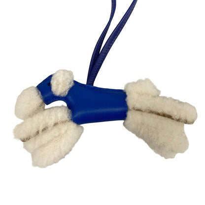 Hermes Key Holder Buddy Charm Blue France Saffiano Ecru Shearling — view 4