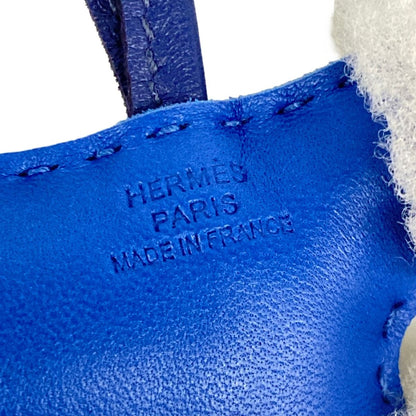 Hermes Key Holder Buddy Charm Blue France Saffiano Ecru Shearling — view 3