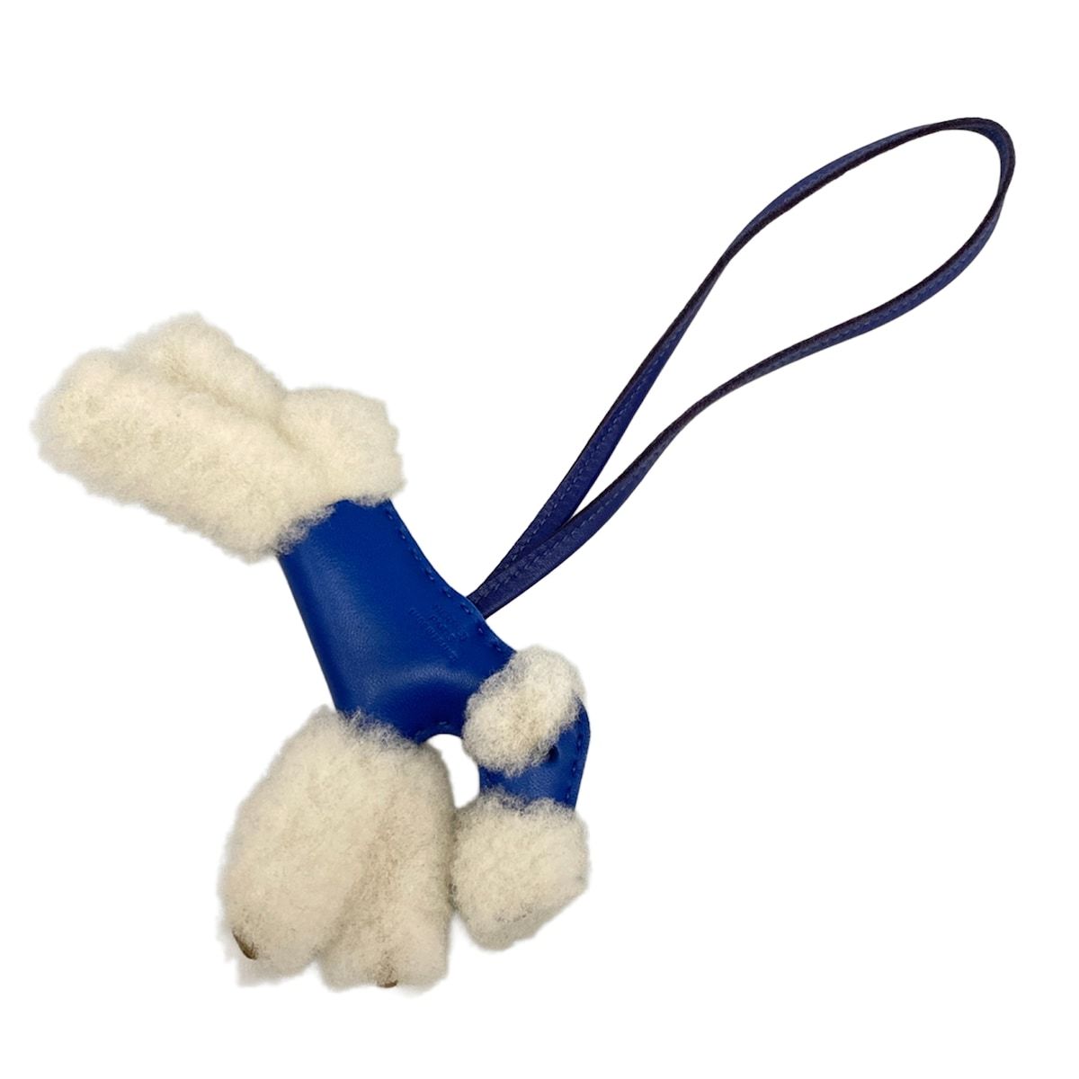 Hermes Key Holder Buddy Charm Blue France Saffiano Ecru Shearling — view 2
