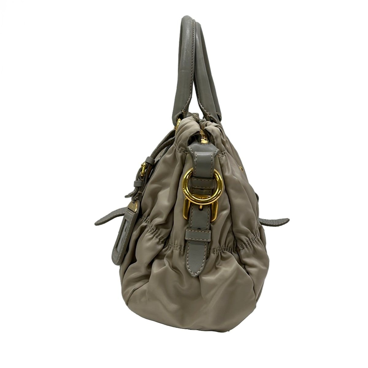 Prada Handbag Gathered Bag Beige Light Gray Leather Tag — view 2
