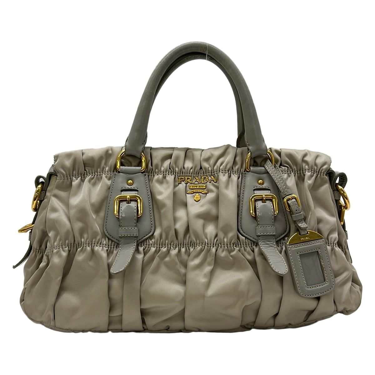 Prada Handbag Gathered Bag Beige Light Gray Leather Tag