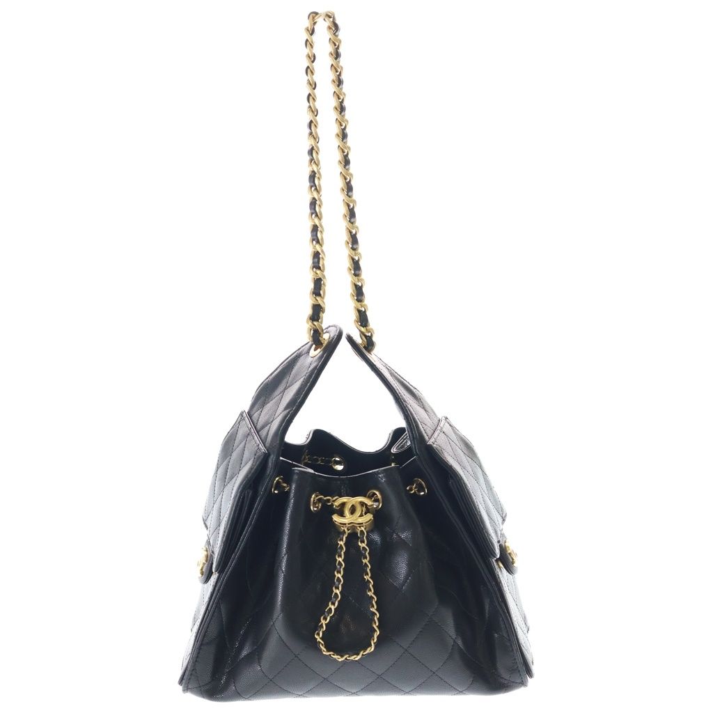 Chanel 25 Small Black Caviar Leather Handbag Gold