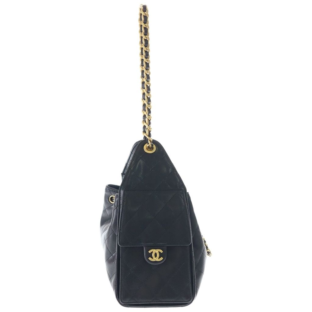 Chanel 25 Small Black Caviar Leather Handbag Gold — view 3