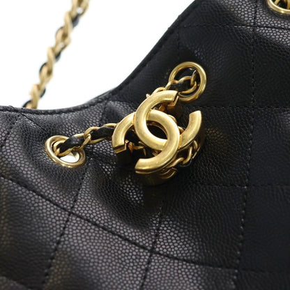 Chanel 25 Small Black Caviar Leather Handbag Gold — view 6
