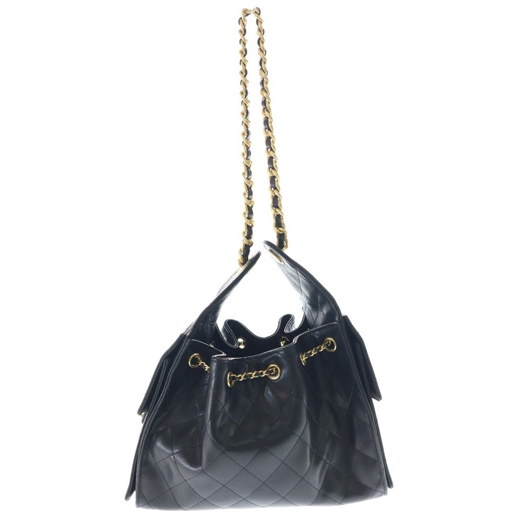 Chanel 25 Small Black Caviar Leather Handbag Gold — view 2