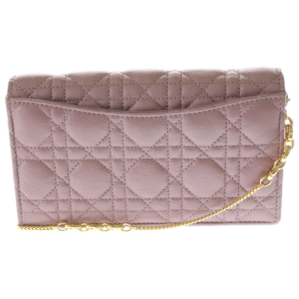 Dior Caro Cannage Chain Pouch Wallet Purple Pink Calf Leather — view 2