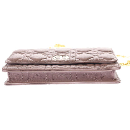 Dior Caro Cannage Chain Pouch Wallet Purple Pink Calf Leather — view 4