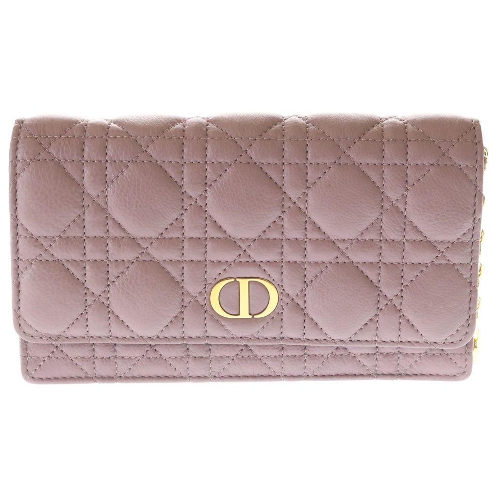 Dior Caro Cannage Chain Pouch Wallet Purple Pink Calf Leather
