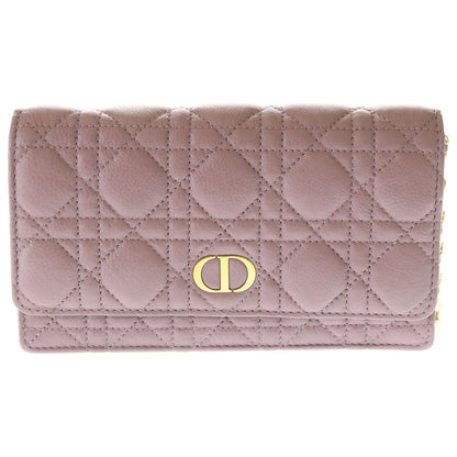 Dior Caro Cannage Chain Pouch Wallet Purple Pink Calf Leather