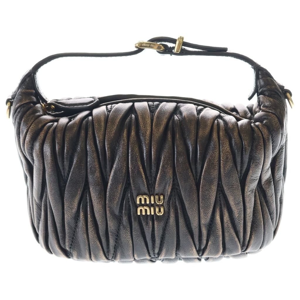 Miu Matelasse Nappa Leather Logo 2-Way Mini Shoulder Bag Black
