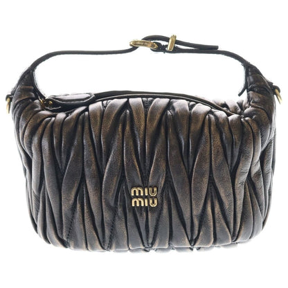 Miu Matelasse Nappa Leather Logo 2-Way Mini Shoulder Bag Black