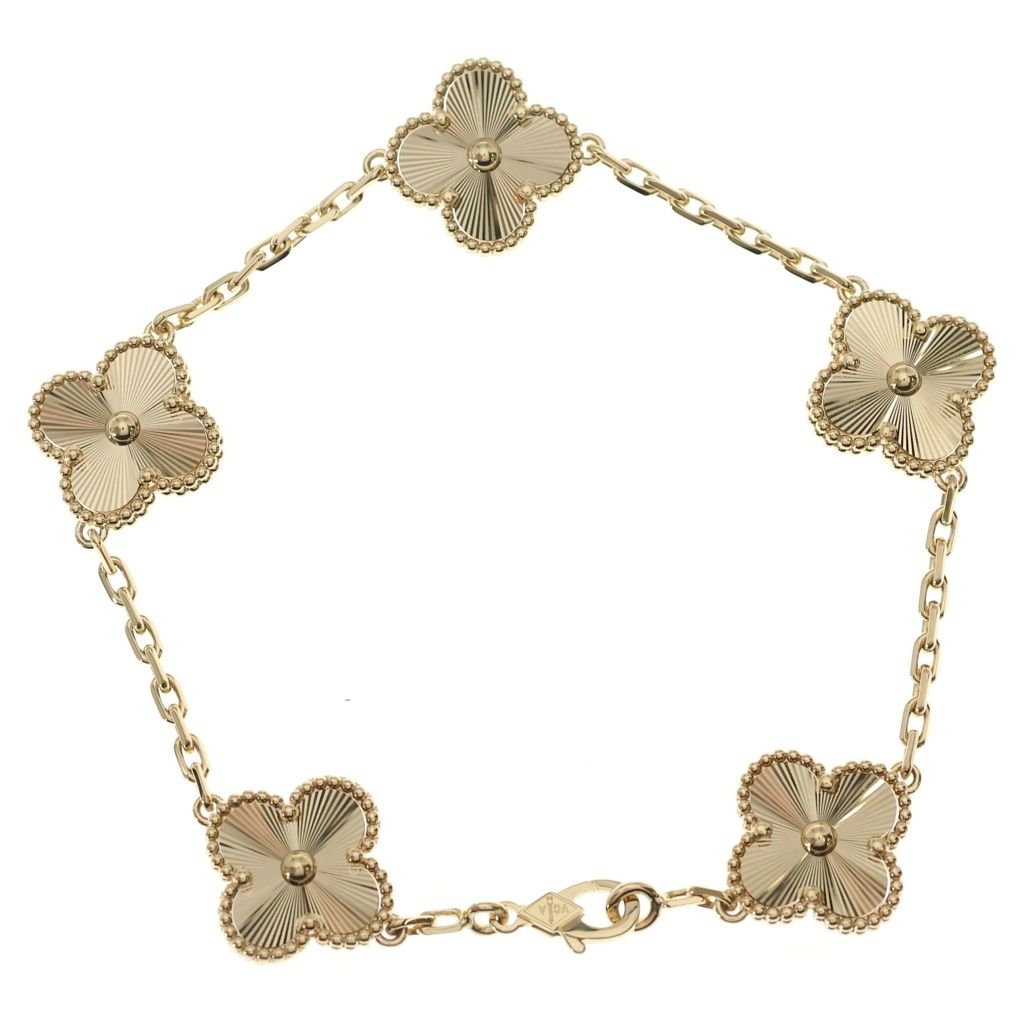 Van Cleef & Arpels Vintage Alhambra 5 Motif Guilloche Bracelet 18k Yellow Gold — view 2