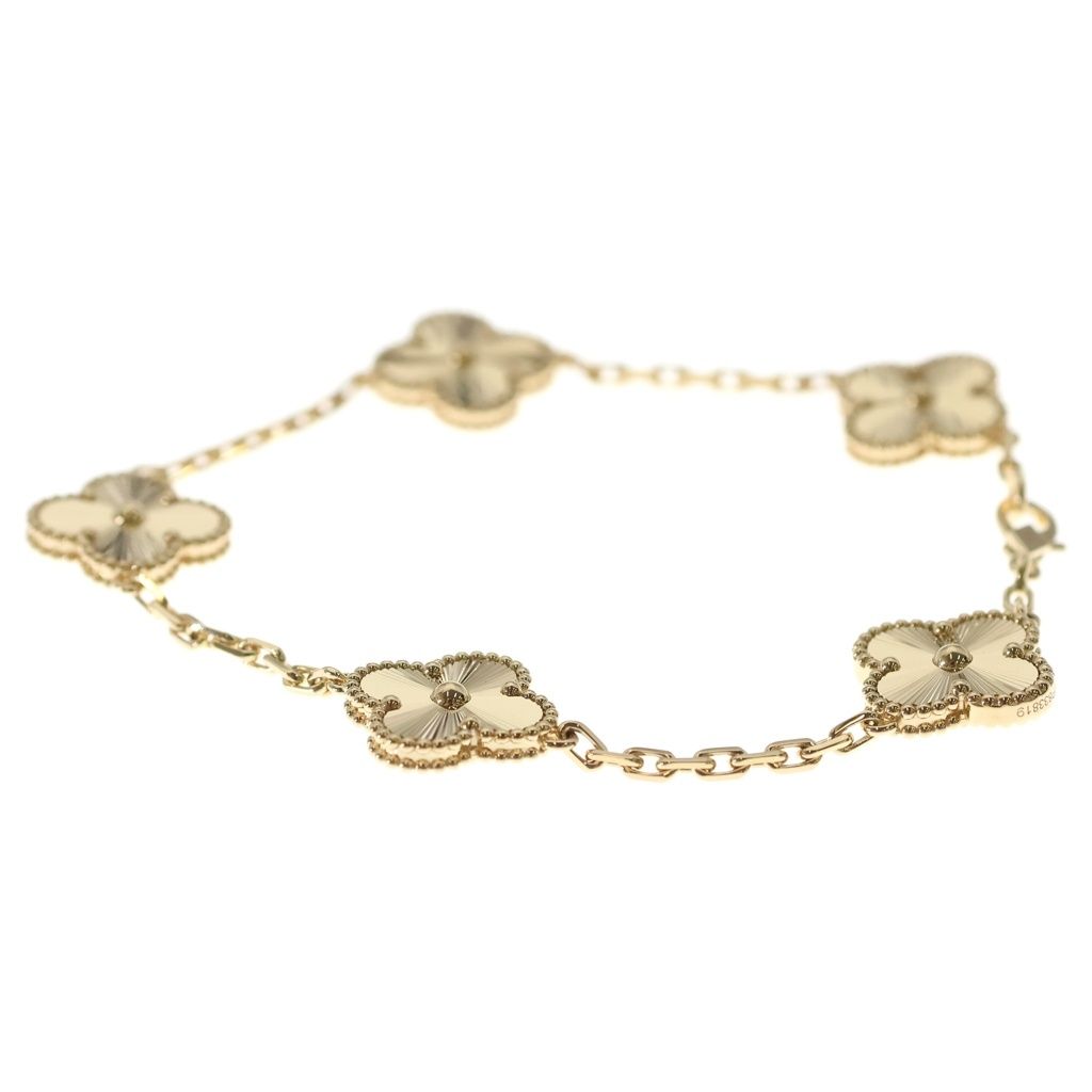 Van Cleef & Arpels Vintage Alhambra 5 Motif Guilloche Bracelet 18k Yellow Gold — view 4