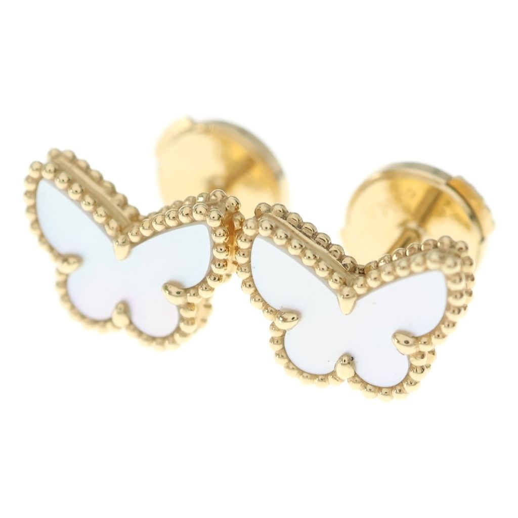 Van Cleef & Arpels Sweet Alhambra Papillon Mother of Pearl Stud Earrings 18k