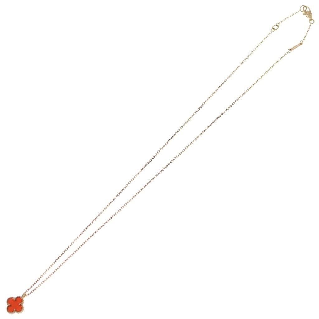Van Cleef & Arpels Sweet Alhambra Carnelian Necklace Pendant Chain Red Pink Gold — view 2