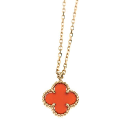 Van Cleef & Arpels Sweet Alhambra Carnelian Necklace Pendant Chain Red Pink Gold — view 3