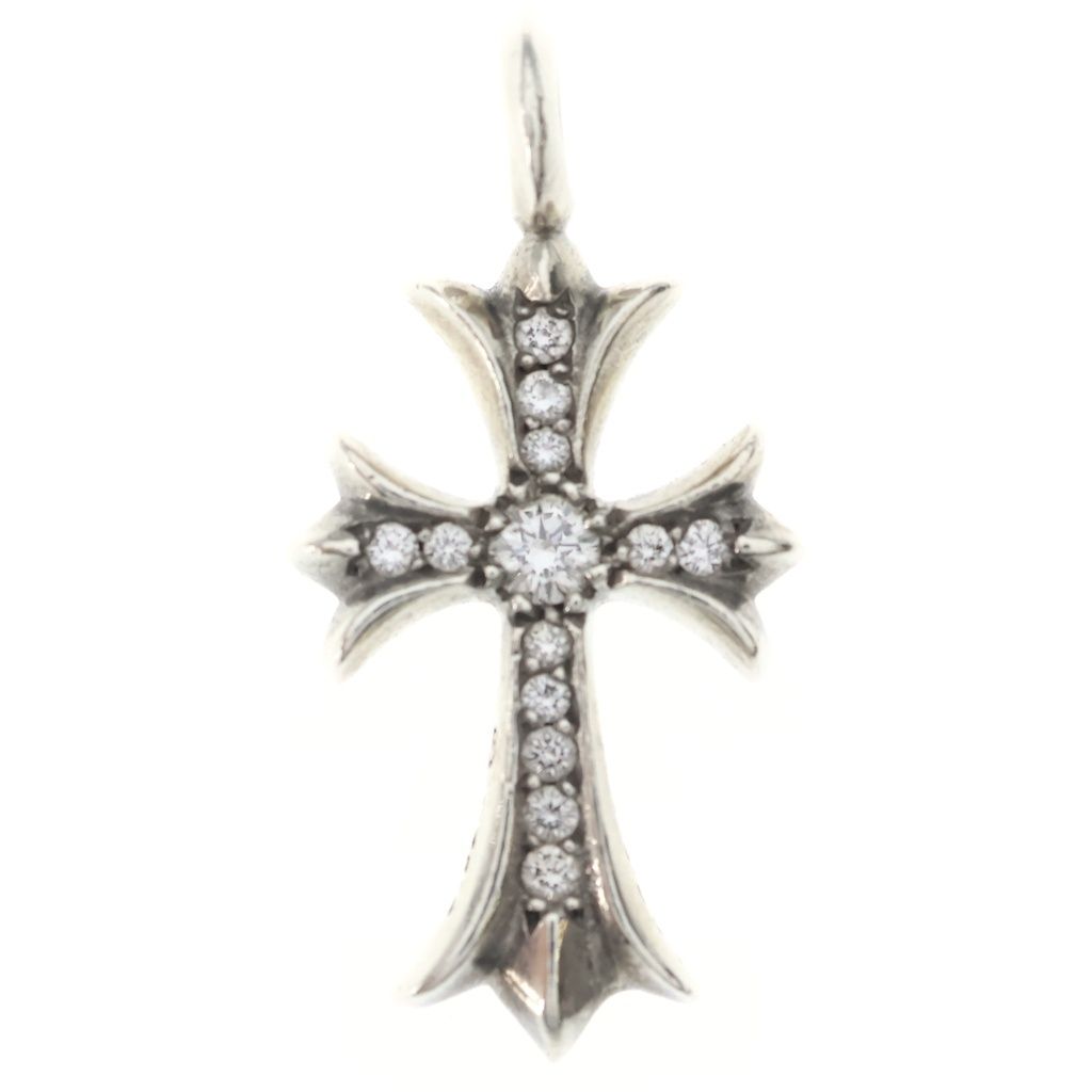 Chrome Hearts Tny Crsf Dia Tiny Fat Cross Pave Diamond Pendant Top Silver