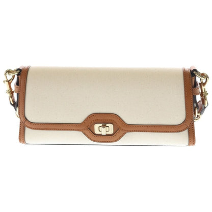 Gucci Chess Molle Shoulder Bag Beige Brown Canvas Leather Gold