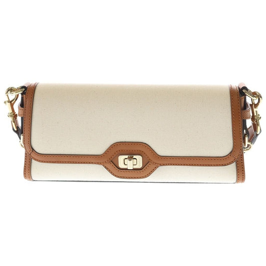 Gucci Chess Molle Shoulder Bag Beige Brown Canvas Leather Gold