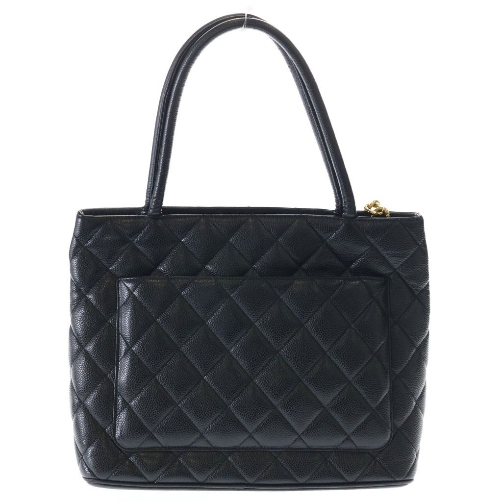 Chanel Medallion Tote Handbag Black Caviar Leather Gold — view 2