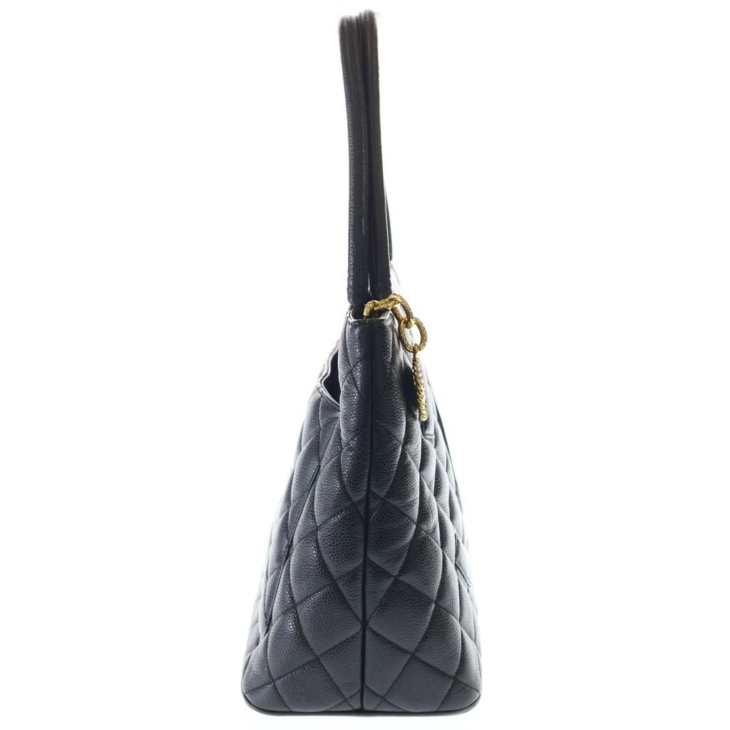 Chanel Medallion Tote Handbag Black Caviar Leather Gold — view 3
