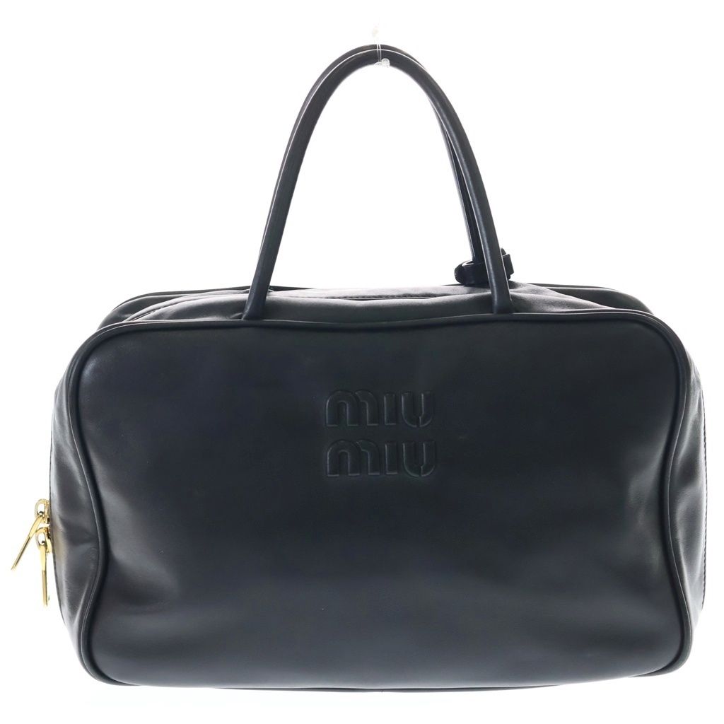 Miu Top Handle Bow Handbag Black Leather Gold