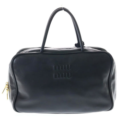 Miu Top Handle Bow Handbag Black Leather Gold
